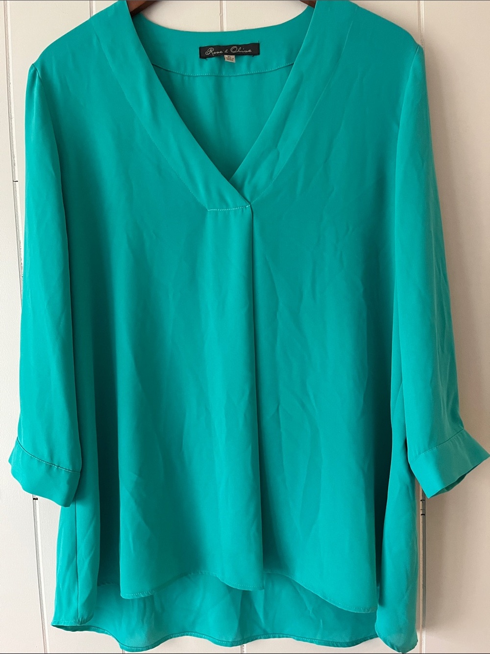Renee C. Teal V-Neck Flowing Tunic Top